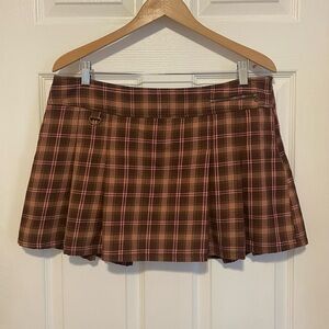 Y2K Vintage Brown Pink Plaid Mini Skirt Old Navy Low Rise Pleated Preppy 2000s